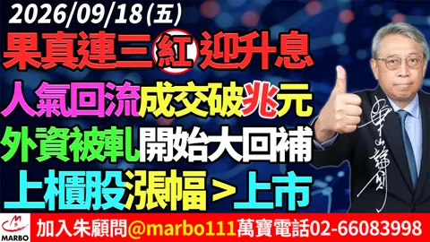 2026/09/18 果真連三紅迎升息!人氣回流成交破兆元!外資被軋開始大回補!上櫃股漲幅大於上市! #朱成志社長